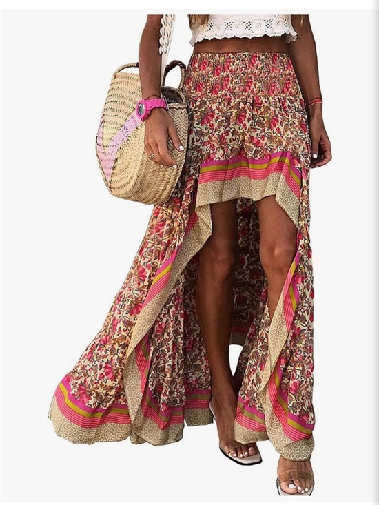 Dresses & Skirts - Bohemian Pink Floral High-Low Maxi Skirt